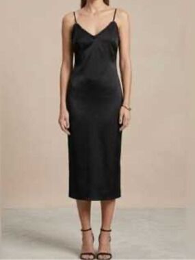 MAISON CINQCENT satin midi slip dress scalloped edge neck adjustable straps Lge